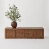 Front view of Oslo 4-Door Low Line Buffet in aged brown oak finish